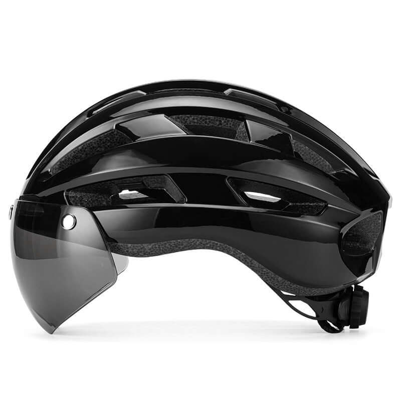 Black electric bike helmet, stylish and durable, offering full protection and comfort for your cycling experience.