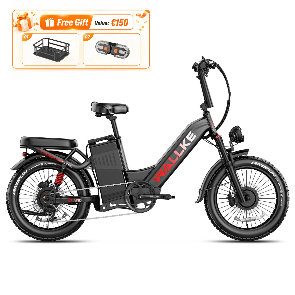 Bicicleta eléctrica de neumáticos anchos con tracción en las cuatro ruedas Wallke H7 de cuadro bajo