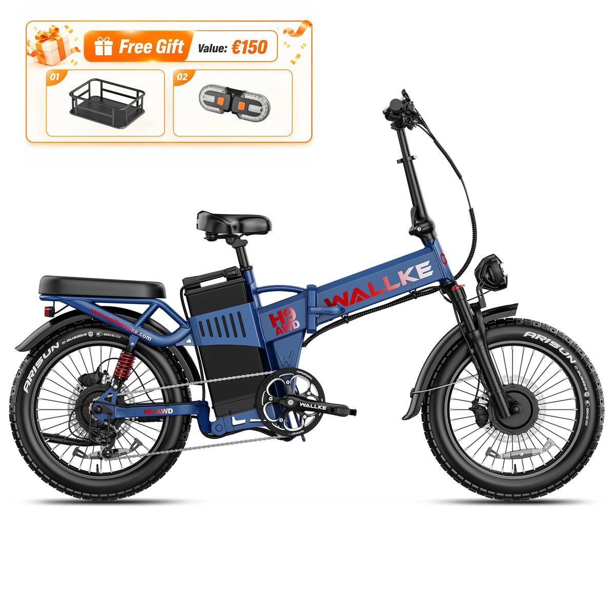 Wallke H9 AWD | Bicicleta elétrica todo-o-terreno dobrável com tração integral