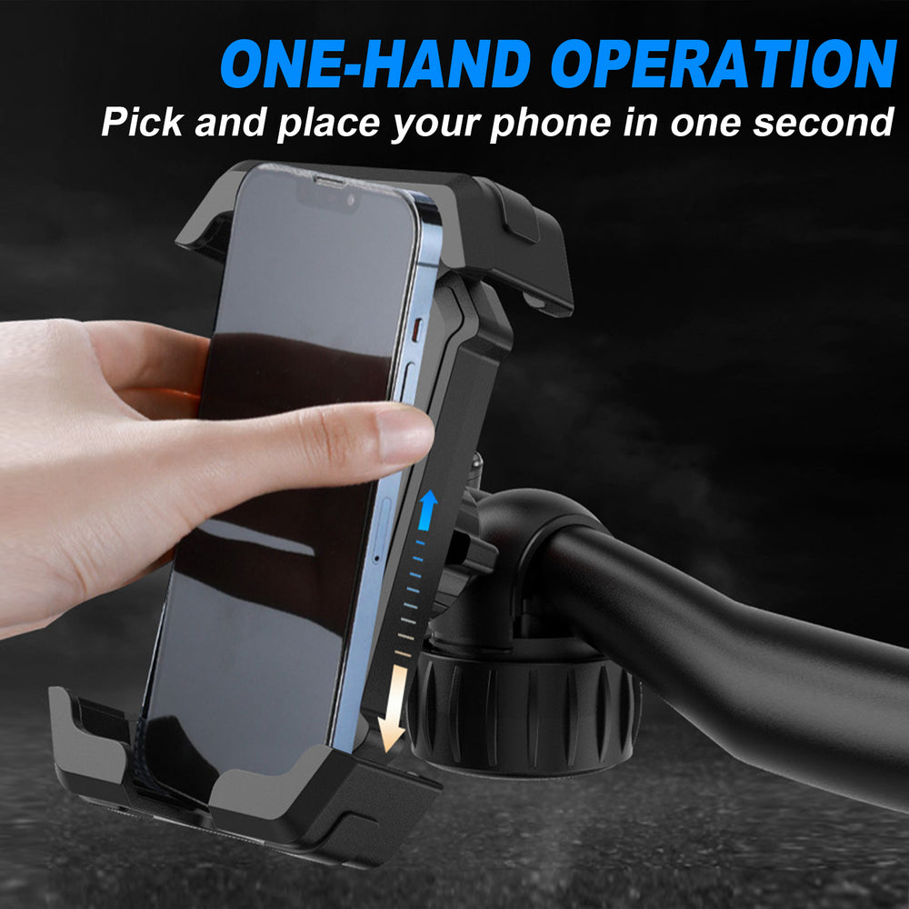 Pick and place your phone easily with this one-hand operation e-bike phone holder.
