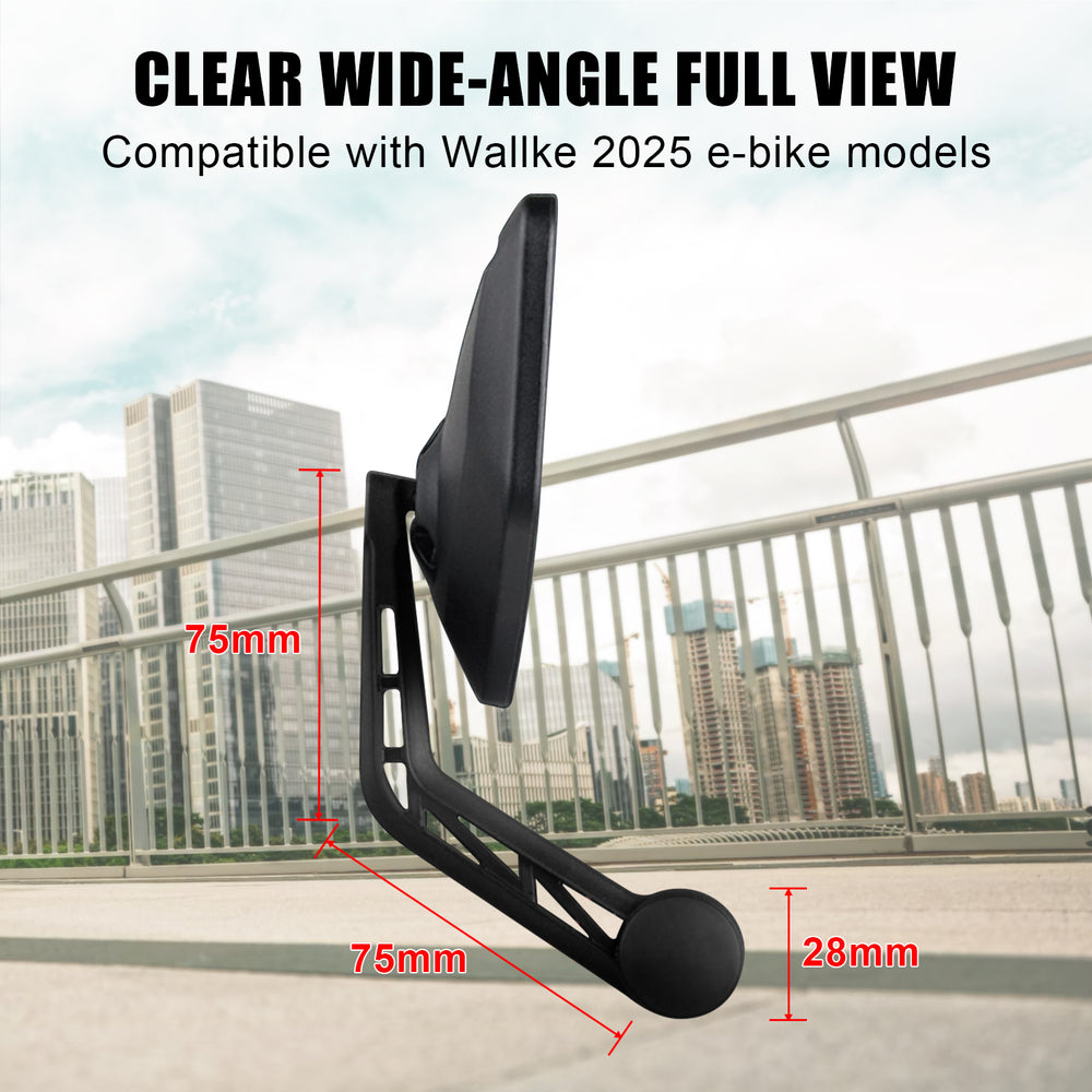 Clear wide-angle full view electric bike mirror, compatible with Wallke 2025 e-bike models.