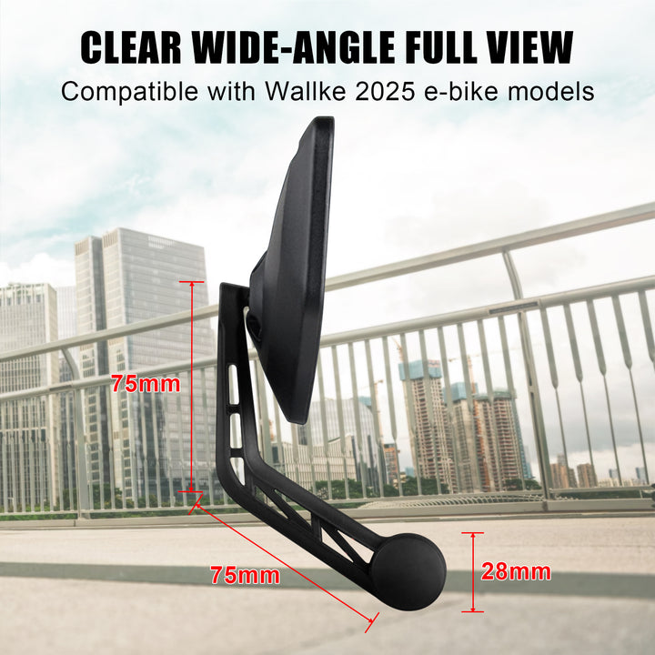 Clear wide-angle full view electric bike mirror, compatible with Wallke 2025 e-bike models.
