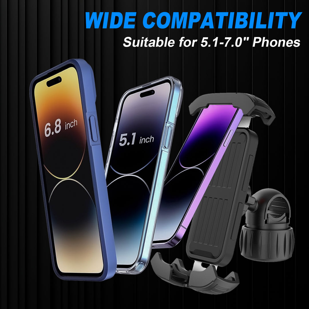 5.1-7.0" phone compatible holder for e-bikes, ensuring a comfortable ride through varied terrain.